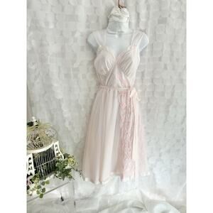 Vintage 50s pink nightie, sheer nightgown pin-up lingerie nylon lace Wide Sweep